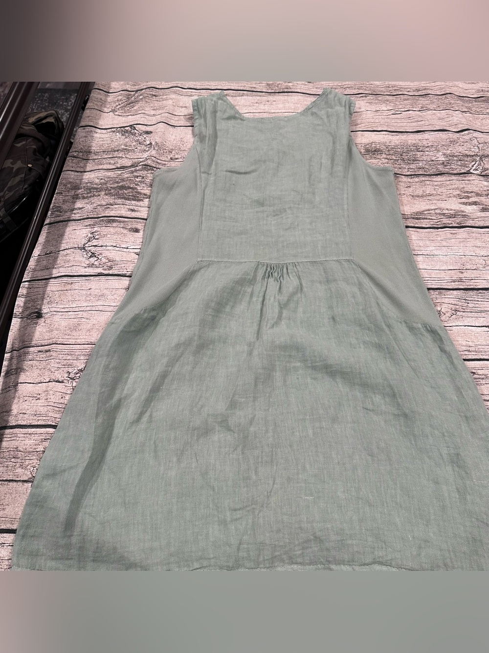 Lungo L’Arno Sleeveless Linen Blend Mini Dress Textured Neckline in Sage Green L - Picture 7 of 9